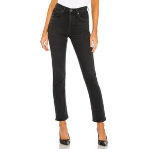 Agolde 'Riley' Black Cotton High Rise Straight Crop Denim Jean Size 25